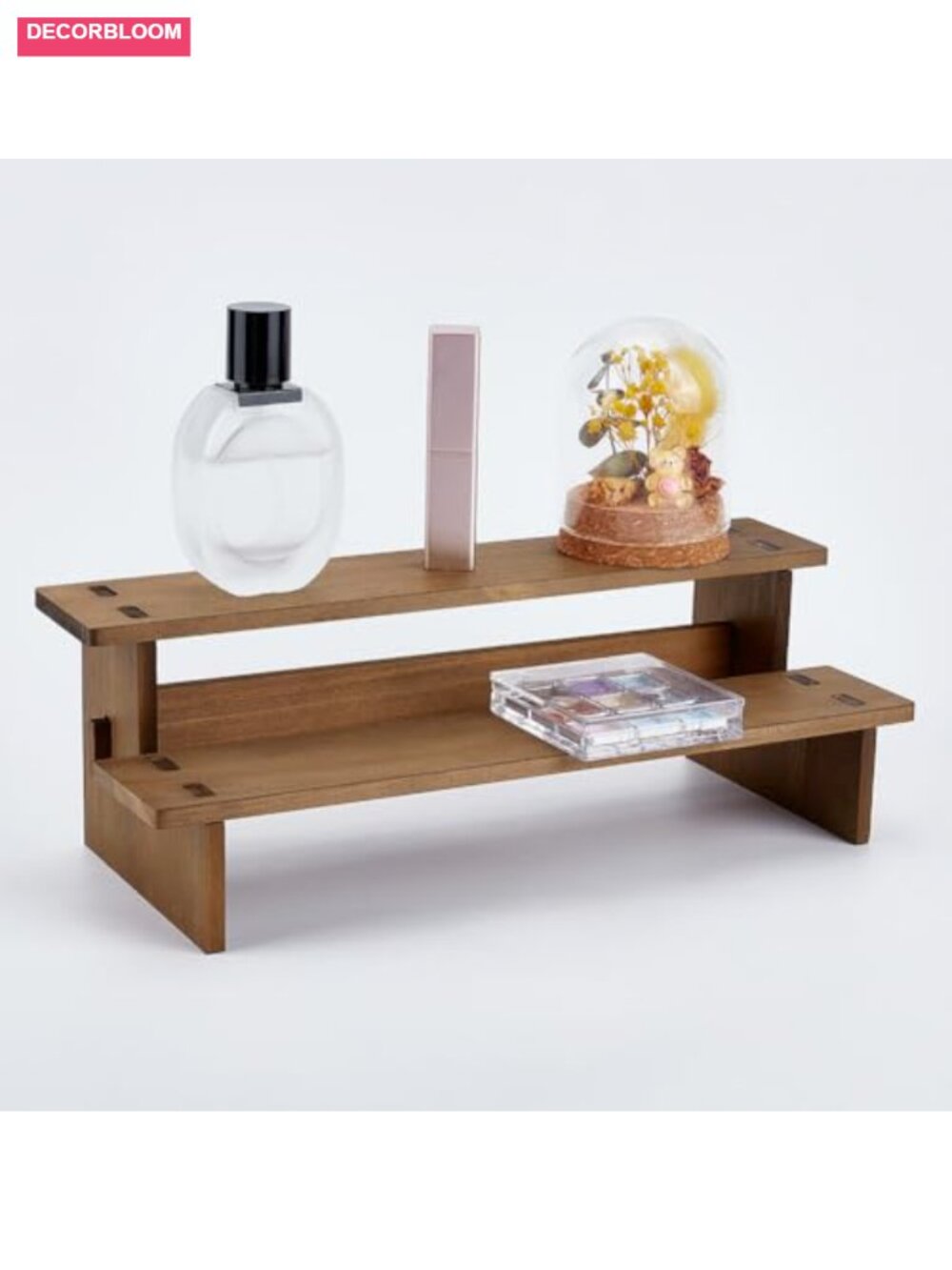 2-Tier Wooden Display Riser Shelf Stepped Tabletop Stand Organizer